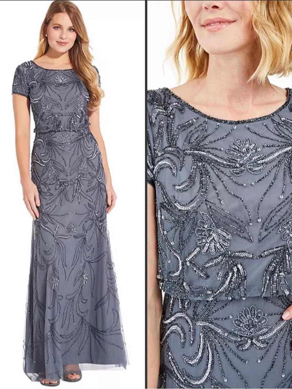 Nwt Adrianna Papell Blue Floral Sequin Gown Size 4
